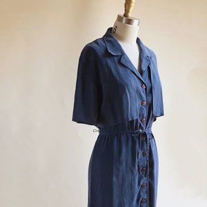 Vintage navy silk trench-style button-up dress